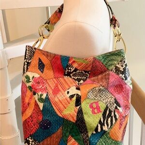 Vintage faux snakeskin Patchwork Women's Bag gold hardware